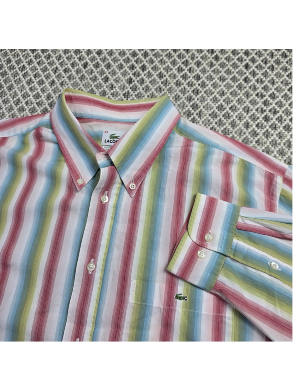 Lacoste Button Down Shirt Men’s 44 Multicolor Stripe Cotton Long Sleeve Logo